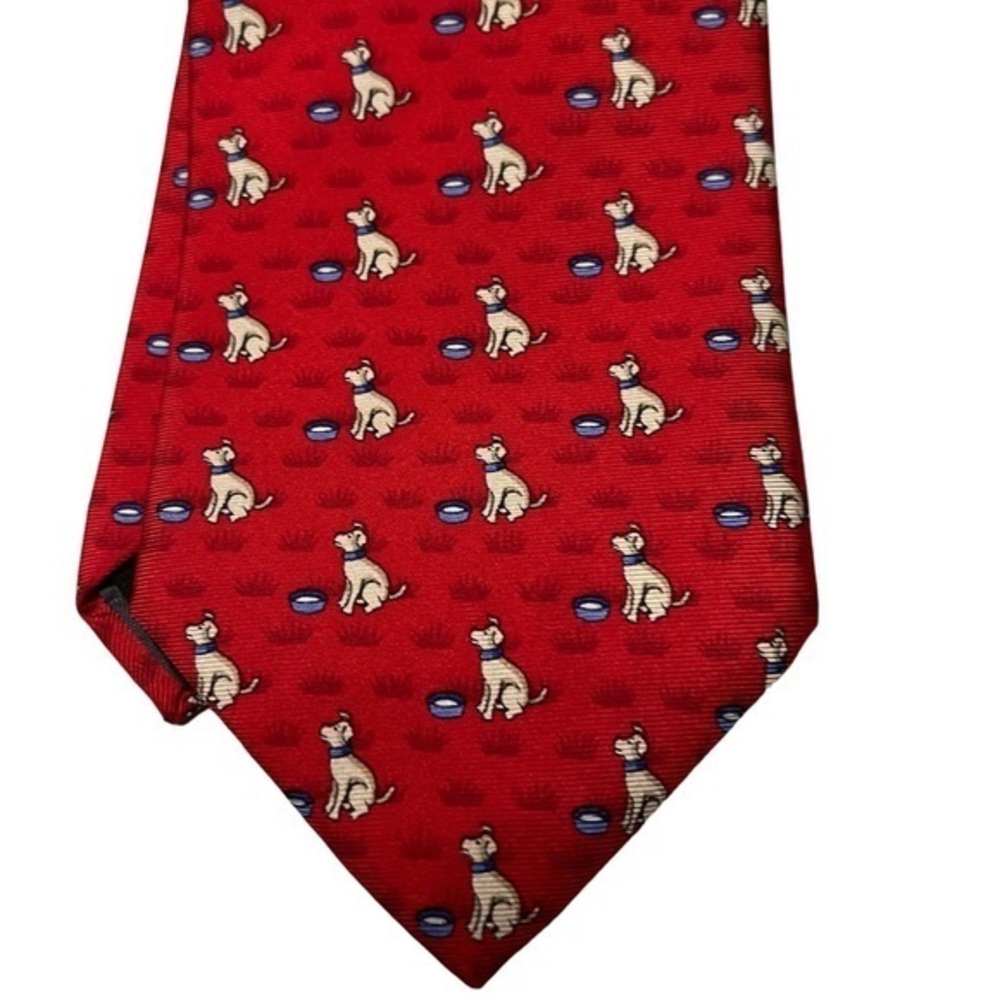 Lord & Taylor red silk tie with dogs and bowls “FEED ME!”